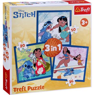 Trefl Пъзел Trefl 3 в 1 - Време със Стич (34896)