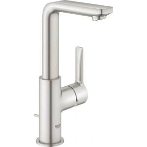 GROHE Смесител за умивалник Grohe Lineare, размер L, четен хром, Supersteel, с изскачащ вентил (23296DC1)