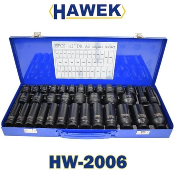 HAWEK Вложки ударни 35 части, 1/2", 8-32 мм, hawek hw-2006, в метална кутия (uni-010569)