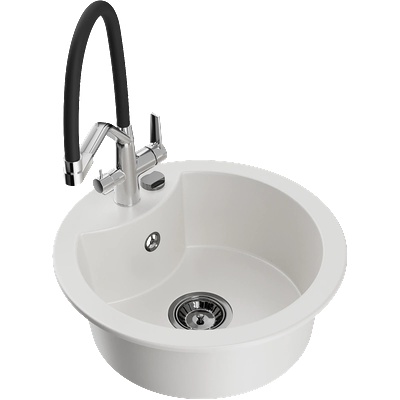 Mexen Diego гранитна мивка с 1 камера и кухненски смесител Duo, бял - 6512-20-671701-07-B (6512-20-671701-07-B)