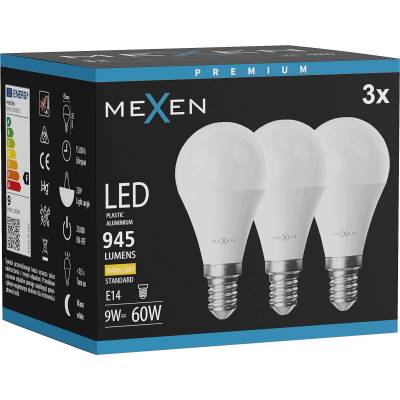 Mexen Nova 3x LED крушка E14, G45, 9W, Топло бяла - 3000K, 945 lm - L101-E14-0930-01x03 (L101-E14-0930-01x03)