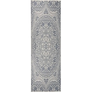 vidaXL Градински плоскотъкан килим, 80x250 см, синя шарка (340828)