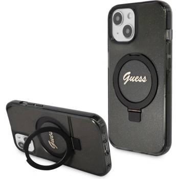 GUESS Калъф GUESS, IML Ring Stand Glitter MagSafe за iPhone 15, GUHMP15SHRSGSK, Черен (GUHMP15SHRSGSK)