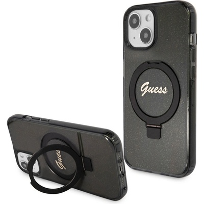 GUESS Калъф GUESS, IML Ring Stand Glitter MagSafe за iPhone 15, GUHMP15SHRSGSK, Черен (GUHMP15SHRSGSK)