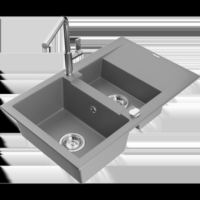 Gaspar гранитна мивка с 1, 5 камери с отцедник и кухненски смесител Flora, сив - 6507-71-670401-00 (6507-71-670401-00)