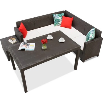 BICA Техноратанов ъглов диван с градинска маса Nebraska Comida 5 кафяви Bica (BCNEBCOMBR)