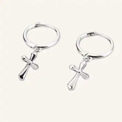 SilveAmo Strieborné okrúhle náušnice s príveskami krížikov Holy C024