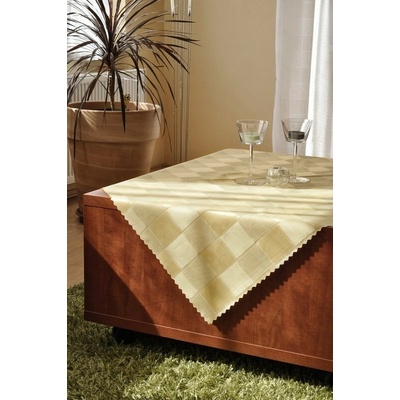 Polášek Ubrus teflon Du-pont č.2021 šampáňo 100% polyester Žlutá Béžová káro 140x260 oválcm 100% polyester B