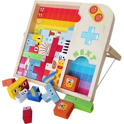 Acool Toy Дървена играчка Acool Toy - Двуизмерен и триизмерен пъзел и тетрис, 27 части (ACT207)