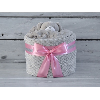 dortNEdort Mini plenkový dort s medvídkem usínáčkem Miminku už je víc než půl roku růžový mašle Korpus dortu: Deka