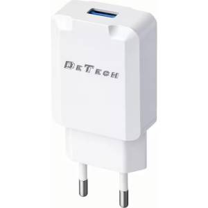 DeTech Мрежово зарядно устройство DeTech DE-36, 5V/1A 220V, 1 x USB, Бял - 40537