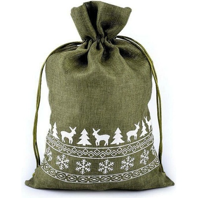 Vánoční dárkový pytlík 20x30 cm imitace juty - zelená khaki