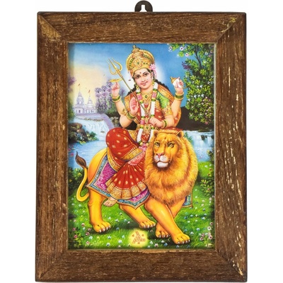 Sanu Babu Durga, obrázek v rámečku z teakového dřeva, 15x1x20cm (1C)
