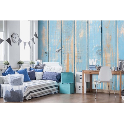 DIMEX ART Самозалепваща се флизелинова фототапета стари сини летви 375 x 250 см