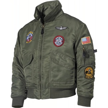MFH Детско пилотско яке на cwu с нашивки, od зелено (17352b)