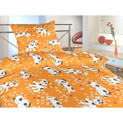 Dadka obliečky krep Psy oranžová 140x200 70x90
