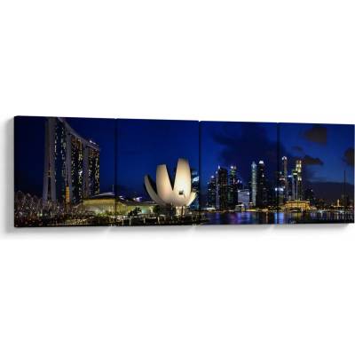 Obraz nočního Singapouru, Čtyřdílný 160x40 cm
