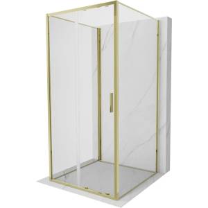 Mexen Exo-S 3S трисекторна плъзгаща се душ кабина 100 x 100 см, прозрачна, златна (8151-100-100-50-00-3S)