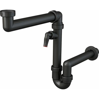 Alcadrain Prostorově úsporný dřezový sifon s maticí 6/4" a přípojkou, černá A872P-ECO