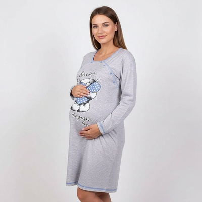 Нощница за бременни с дълъг ръкав с мече