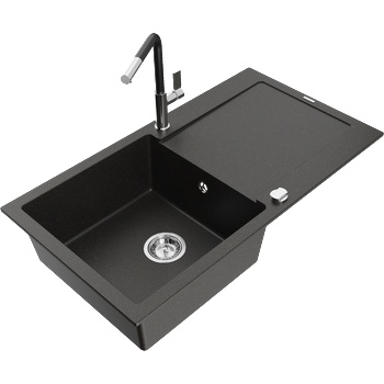 Mexen Leo гранитна кухненска мивка с едно корито и сушилник и кухненски (6501-75-670401-07)