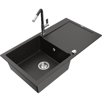 Mexen Leo гранитна кухненска мивка с едно корито и сушилник и кухненски (6501-75-670401-07)