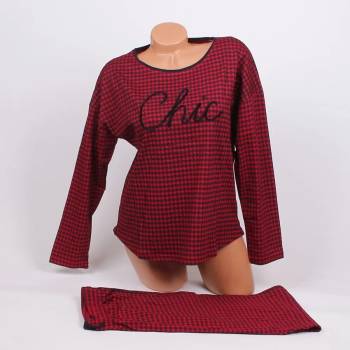 Image 1 of Дамска карирана пижама в червено и черно с надпис