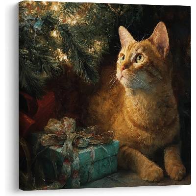 Vánoční obraz sváteční chvíle s kočkou - 40x40