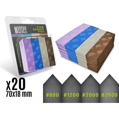 Green Stuff World Foam Sanding Pads FINE GRIT ASSORTMENT x20 / Penové brúsky Jemná zrnitosť x20
