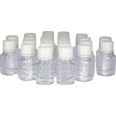 Laboratórna fľaša z PET, priehľadná, uzáver na závit, mierka, 125 ml, 24 ks