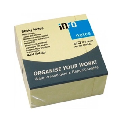 Info Самозалепващи листчета Info, 400л. , размер 75x75mm, жълти (OK14237)