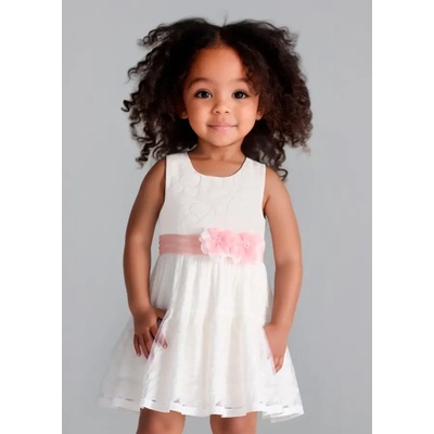 Mayoral Нежна рокля в мръсно бял цвят за мини момиче с цветя и колан Mayoral