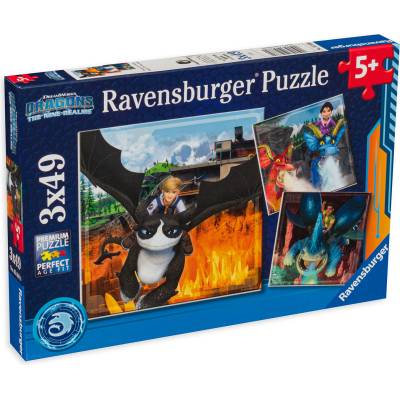 Ravensburger Пъзел Ravensburger от 3 x 49 части - Дракони: 9 -те свята (5688)