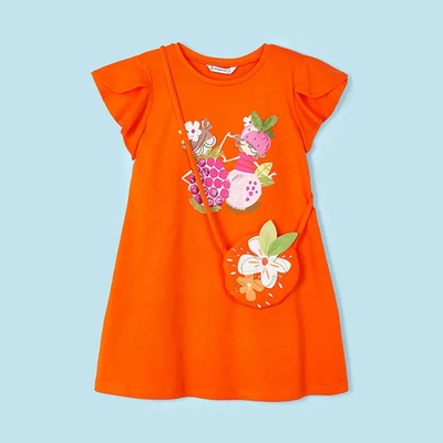 Mayoral Рокля памук с чанта в оранжево за мини момиче Mayoral