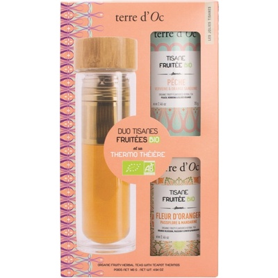Terre d'Oc Duo Tisanes Fruitées BIO Dárková sada BIO ovocno bylinných čajů & termo konvička 330 ml