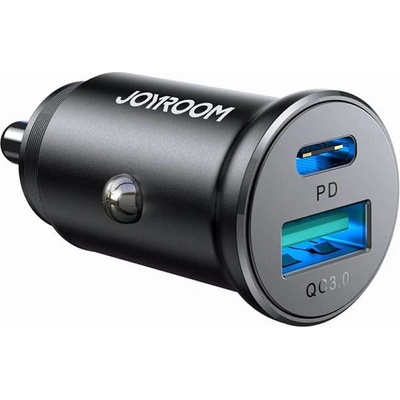 JOYROOM Двойно Зарядно за Кола USB-C/A, JOYROOM 30W Mini Metal Car Charger PD-QC3.0, Черен (JR-CCN05)