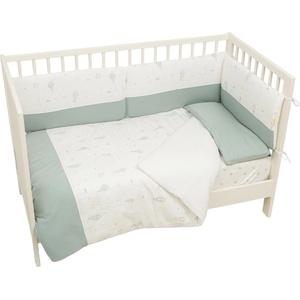 Bimbidreams Бебешки спален комплект с обиколник Bimbidreams - Blue Sky, 3 части, 110 x 155 cm, White/Green (8435629217775)