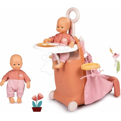 Smoby Prebaľovací kufrík s postieľkou na kolieskach 3v1 Nursery Soft Baby Nurse s jedálenskou stoličkou 6 doplnkov od 18 mes
