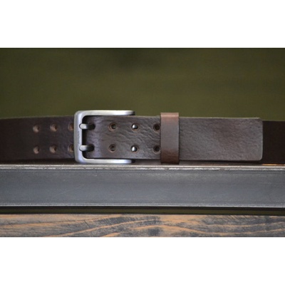 VintageWear Bushcraft kožený opasek se dvěma trny Tmavě hnědý