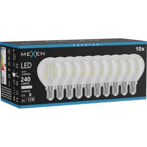 Mexen Vintis 10x LED крушка с нажежаема жичка E14, G45, 2W, Неутрална - 4000K, 240 lm, (L156-E14-0240-00x10)