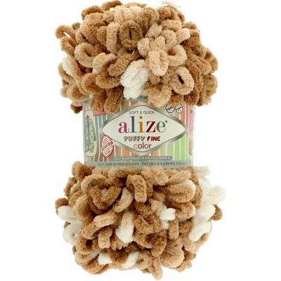 Alize Puffy Fine Color 8054 bielo hnedá