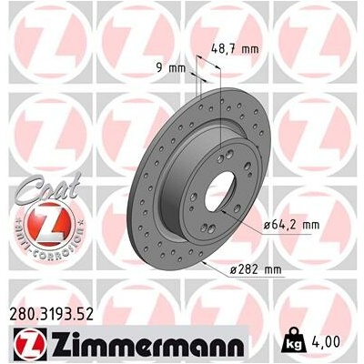 Brzdový kotúč ZIMMERMANN 280.3193.52 (280319352)
