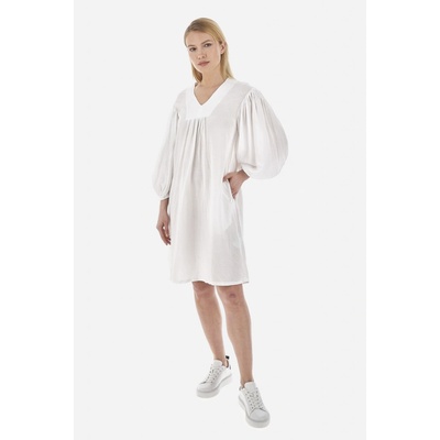 La Martina Woman Long Dress Viscose Linen biela