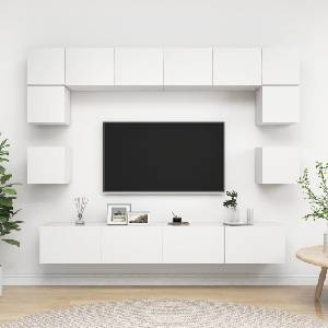 vidaXL Комплект ТВ шкафове от 8 части, бял, инженерно дърво (3078692)
