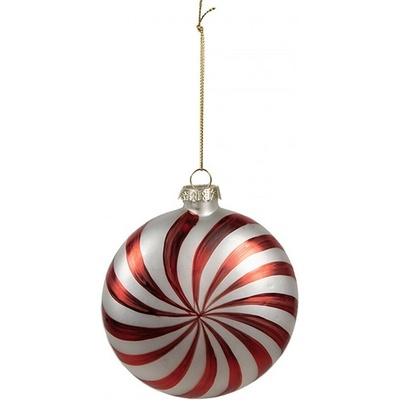 Clayre & Eef Červenobílá skleněná vánoční ozdoba S Ø 8*3*8 cm