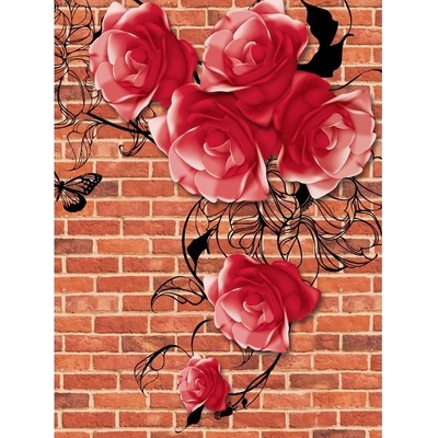 Preinterier Fototapeta panel - PL0226 - Červené ruže na tehlovom pozadí vlies - 206cm x 275cm