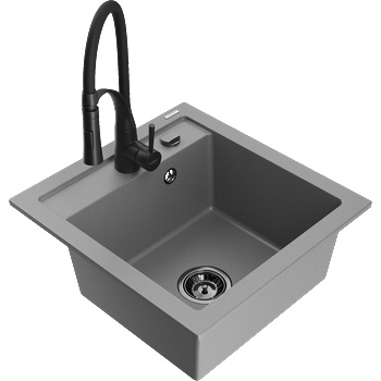 Mexen Vito кухненска мивка от гранит с 1 отделение с кухненски смесител Aster, сив - 6503-71-73450-70-B (6503-71-73450-70-B)