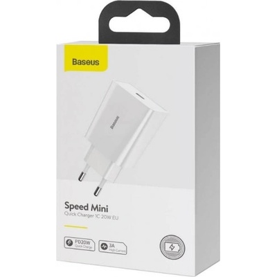 Мрежово зарядно устройство Baseus Speed Mini 1C, 20W, 1 x Type-C F (Мрежово зарядно устройство Baseus Speed Mini 1C)