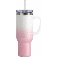 Puft Termohrnek 1200 ml s brčkem růžová sublimace termotransfer