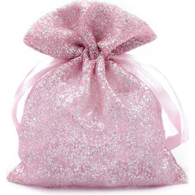 Dárkový pytlík 10x13 cm organza s glitry - pudrová (10 ks)